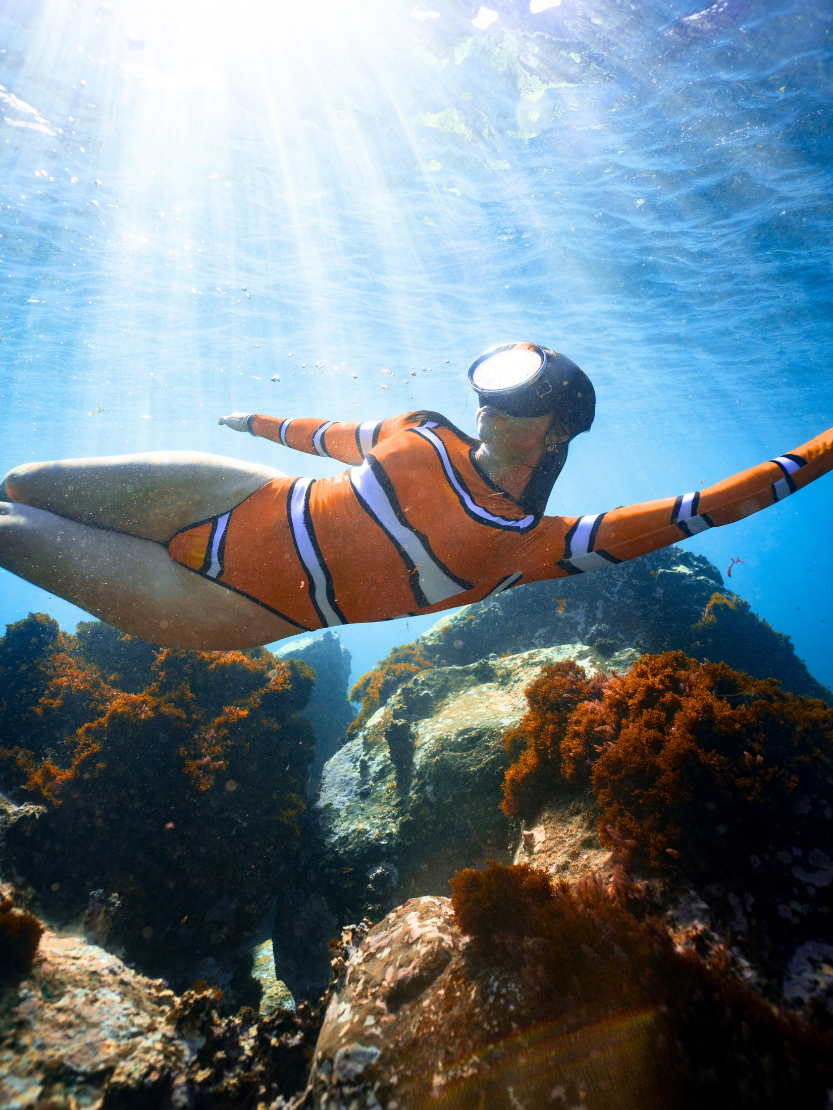 Long Sleeve Surf Swimsuit - Clownfish (Open Back)