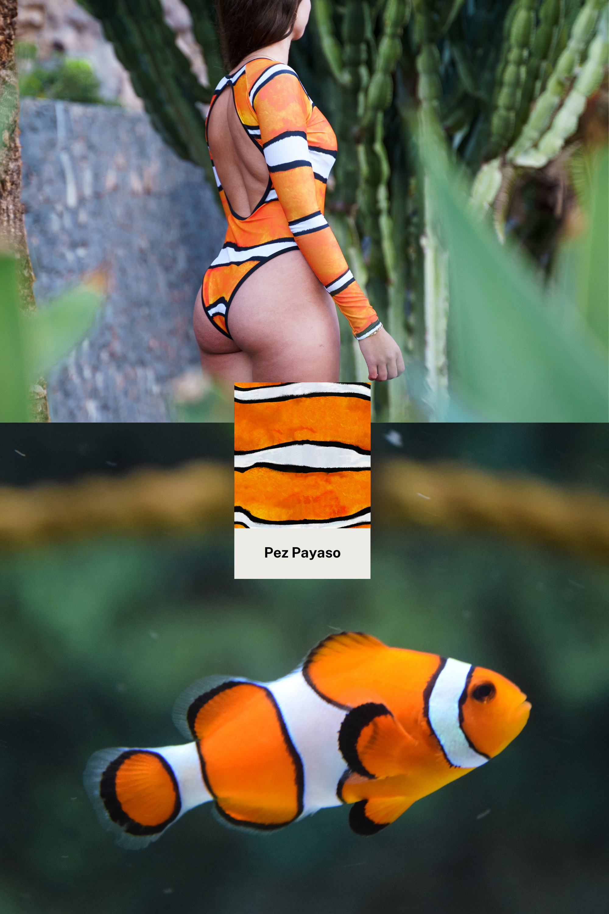 Langärmeliger Surfanzug - Clownfisch (Offener Rücken)