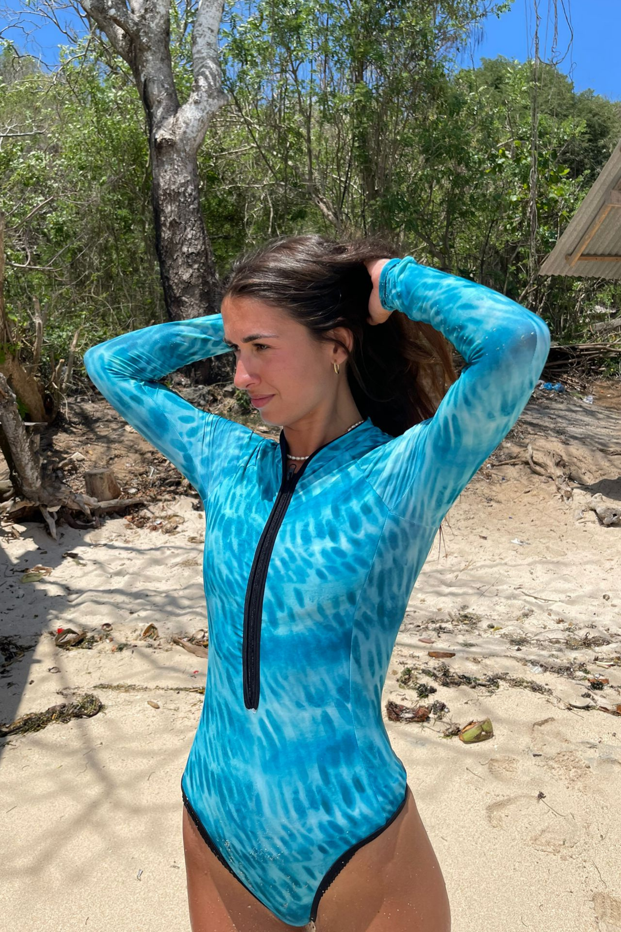 Bañador Surf Manga Larga Tiburón Tigre - Tonos Turquesas