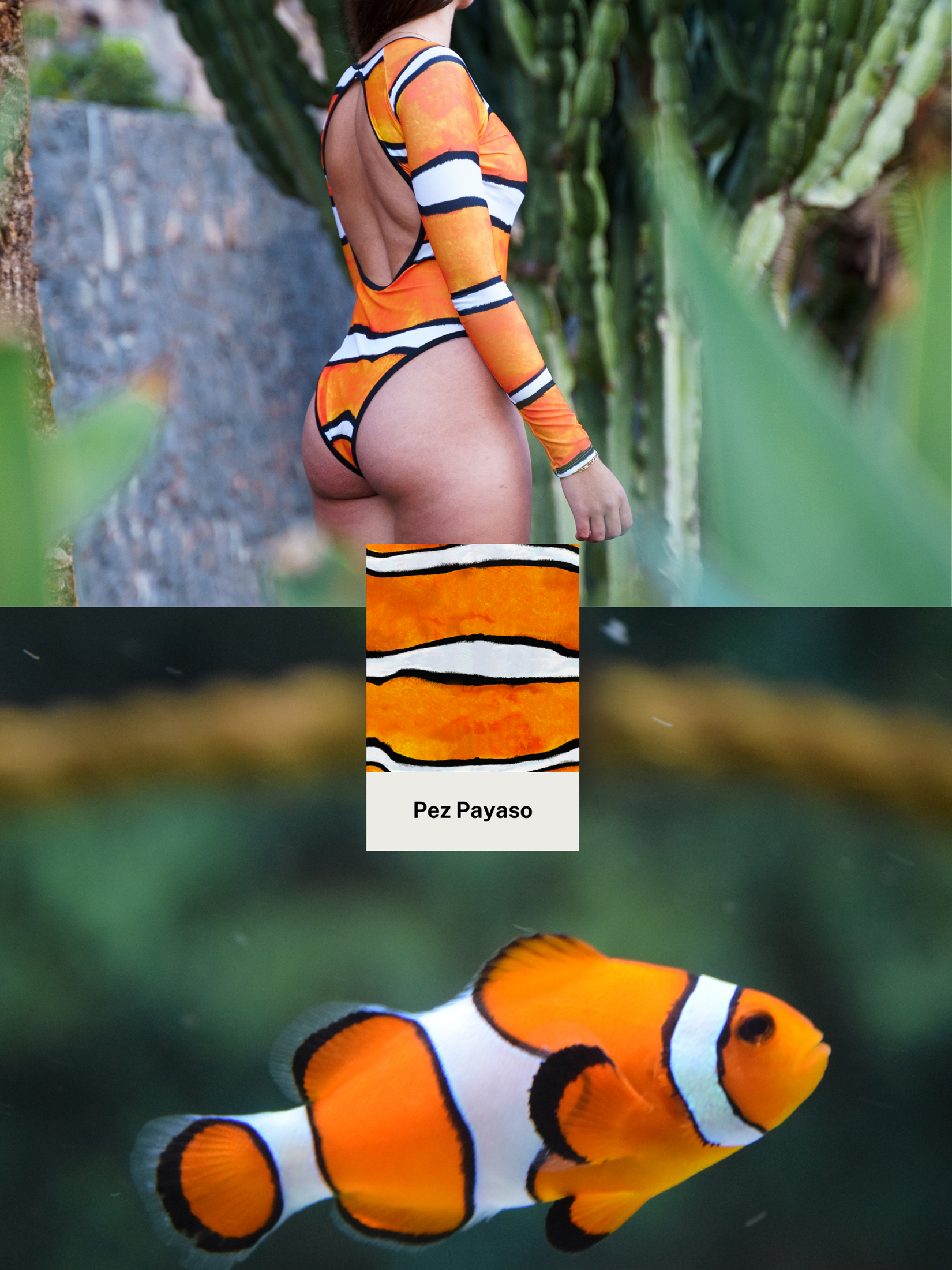 Long Sleeve Surf Swimsuit - Clownfish (Open Back)
